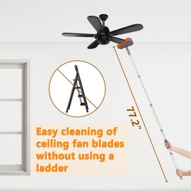Ceiling Fan Cleaner Dusters with 72'' Extension Pole, Reusable Microfiber Pads High Ceiling Fan Blade Cleaning Tool for Baseboards, Blinds, Cobwebs