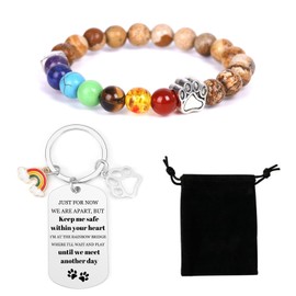 Vjajaly Rainbow Bridge Pet Memorial Gifts Bracelet for Beloved Dog Cat 8MM Mixed Color Bead 7 Chakra Pet Memorial Bracelet for Women Men Who Loss of Pets Pet Sympathy Gift (Light Brown)