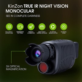 KinZon 64G Digitales Monokular Nachtsicht für 100 % Dunkelheit, SD-Karte 64 G inklusive, 1080p HD Video Infrarot lange Distanz, Nachtsichtbrille für die Jagd