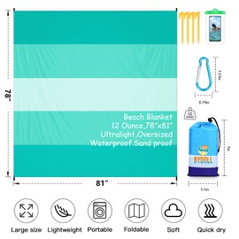 BYDOLL Beach Blanket Waterproof Sandproof 78''×81'' 1-5 Adults Oversized Lightweight Large Picnic Mat Waterproof Sandproof Blanket for Beach Camping Hiking Travel