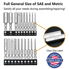 MulWark Hex Head Allen Wrench Drill Bit Set 20PC (10pc Metric & 10pc SAE), 2.3" Long 1/4" Diameter Quick Release Shank Magnetic Screwdriver Bit Set for Assembling Furniture