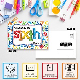 Amanda Creation Welcome To 6th Grade Alphabet Themed Blank Postcards For Teachers To Send To Students, 4"x6" Fill In Notecards (30)