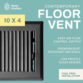 Home Intuition Contemporary 4x10 Inch Decorative Floor Register Vent with Mesh Cover Trap, Matte Black