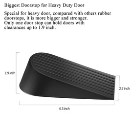 Big Door Stopper 2 Packs, Heavy Duty Wedge Rubber Door Stop Works on All Floor Surfaces, Non-Scratching Doorstops Special for Home Office School Heavy Door (Black, H1.9 x L6.3 x W2.7 Inches)