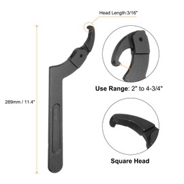 sourcing map C Hook Spanner Wrench, 2 to 4-3/4-inch Adjustable C Pin Motorcycle Shock Nut Chrome Vanadium Spanner Wrench Tool with 3/16-inch Square Head for Machine, Vehicles, Mechanical