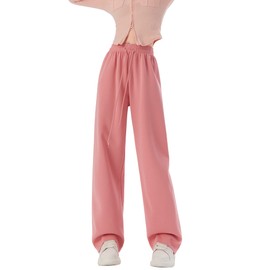 Kiench Teens Girls' Straight Leg Sweatpants High Waisted Baggy Joggers Drawstring US Pants Size 14-16/11-12 Years, Pink