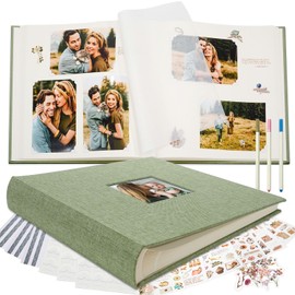 Vienrose Premium Scrapbook Photo Album with Writing Space 12"x12", DIY Scrapbook Album with 100 Pages, Large Photo Book for Baby Family Travel Vacation, Valentine Gift Green