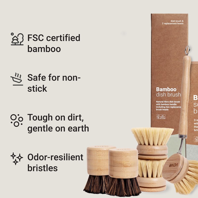 Vove | Dish Brush Bundle | Bamboo Dish & Scrub