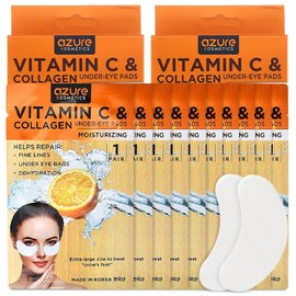 AZURE Collagen & Vitamin C Hydrating Under Eye Pads - Toning, Moisturizing & Rejuvenating Eye Mask Patches - Reduces Fine Lines, Wrinkles, Dark Circles & Puffiness - Skin Care Made in Korea - 10 Pairs