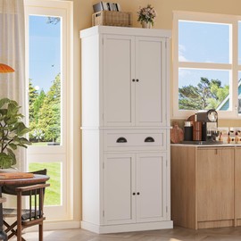 YESHOMY 72" Tall Storage Cabinet with Adjustable Shelves, Kitchen Pantry, Large Cupborad with 1 Drawer, Metal Handle for Living Room, Bathroom, Pure White