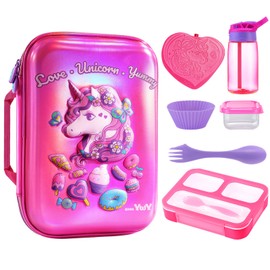 BDBKYWY Exclusive 3D Unicorn Lunch Box for Girls Reusable Bento Box Insulated Lunch Bag Toddler Lunch Box Kids for Picnics, Outdoor Activities, Back to School Supplies Meal Tote Kit for Girls Age 6-12