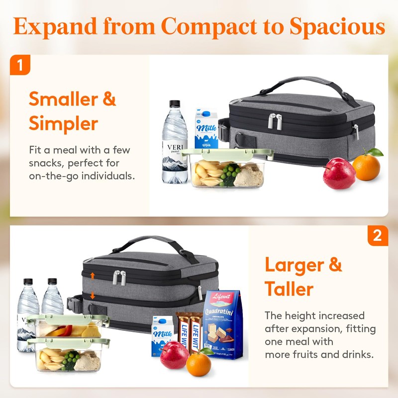 Lifewit Insulated Lunch Box for Men, Expandable Cooler Bag, Freezable