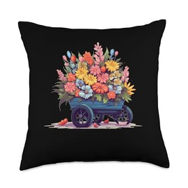 Funny Wheelbarrow Flowers Flower Wheelbarrow Costume for Spring and Blooming Season Throw Pillow, 18x18, Multicolor
