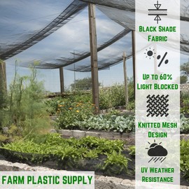 Farm Plastic Supply - Black Shade Cloth - 50% - (12' x 50') - Mesh Fabric for Fence Privacy Screen, Garden Shade, Mesh Fence Screening, Shade Cloth Rolls, Wind Screen