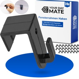 Window Hooks for Hanging, Pack of 24, in Black, Decorative Hooks for 12 - 17 mm Wing Thickness, Door Hooks without Gluing and Drilling, Window Clip for Fairy Lights, Decorative Pendants, Door Wreath,