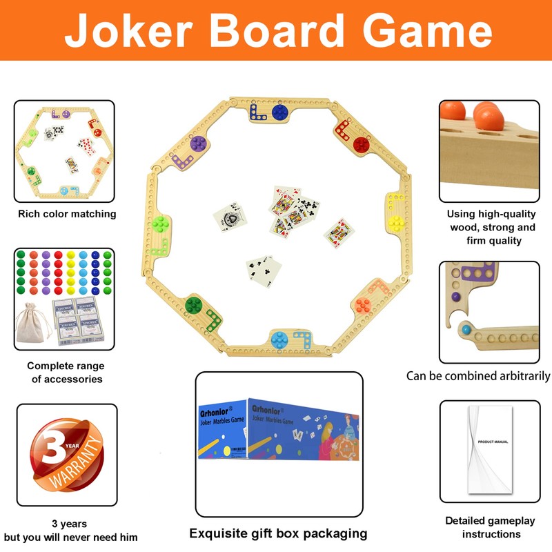Grhonior Marbles and Jokers Board Game Pegs and Jokers Real