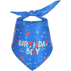 Dog Birthday Bandana - Pet Birthday Boy Scarf - Triangle Dog Party Accessory - Puppy Outfit for Small & Medium Dogs - Soft Fabric (Blue)