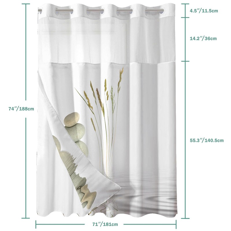 Shellspace No Hook 3 in 1 Shower Curtain with Snap