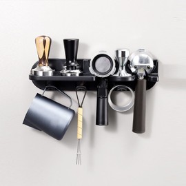 Espresso Portafilter Wall Mount Holder, Space Saving Floating Coffee Station Organizer with 58mm Portafilter Slots, 2 Way Installation, for Bar Home Office