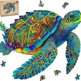 Wooden Puzzles,Succulent World Jigsaw Puzzles,Unique Shaped Wooden Puzzle for Adults and Kids,Hoilday Gift,Family Game,Laser Cut,Sublimation Puzzle:_200PCS Turtle