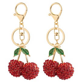 Framendino, 2 Pack Rhinestone Cherry Keychains Crystal Key Chain for Bag Car Keychain Decor