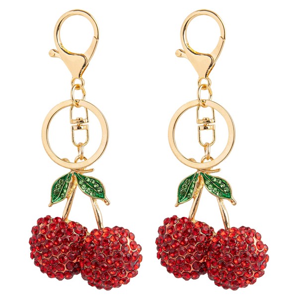 Framendino, 2 Pack Rhinestone Cherry Keychains Crystal Key Chain for