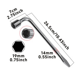 AUXBC 19mm Car Spare Tire Lug Wrench, Heavy Duty L-Type Tire Steel Tool with Slotted Hex End for Spare Tire Replacement, Car Repair, Maintenance