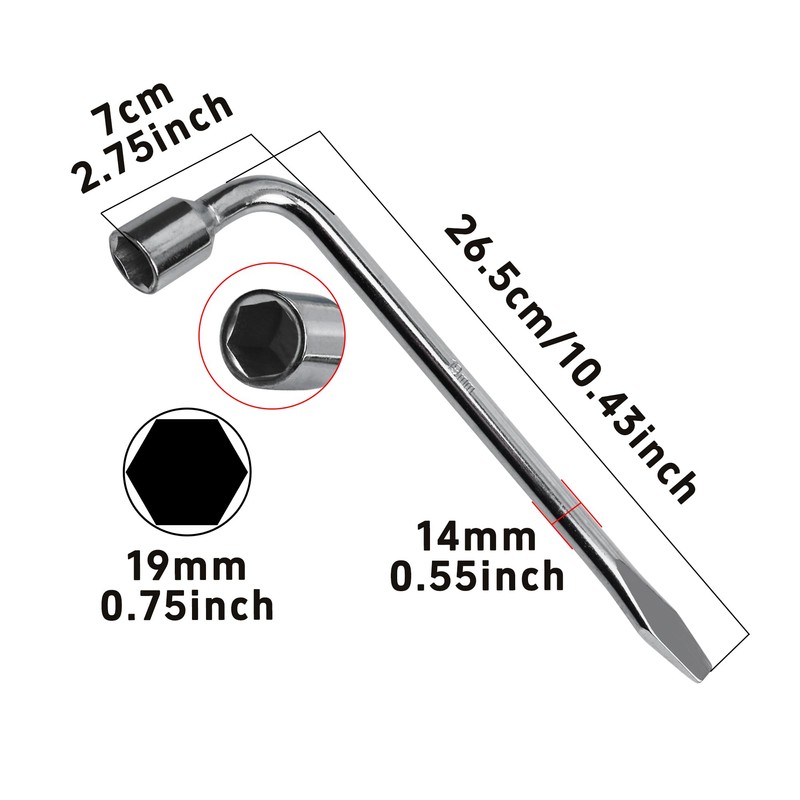 AUXBC 19mm Car Spare Tire Lug Wrench, Heavy Duty L-Type