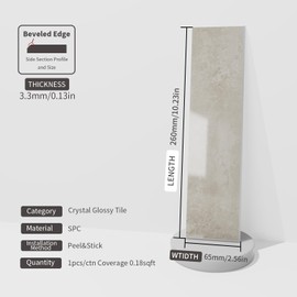 COLAMO Luxury 1 PCS Glossy Peel and Stick Backsplash, Stick on Backsplash for Kitchen, Self Adhesive Beige Peel and Stick Tile for Accent Wall, Bedroom, Bathroom,Fireplace