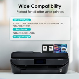 Eco Victor Remanufactured Ink Cartridge Replacement for HP Ink 64 Black HP64 XL HP64XL for Envy Photo 7858 7855 7120 7155 7100 7158 7164 6255 6252 6232 7800 Inspire 7200e 7900e 7955e Tango X Printer