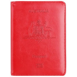 Passport Holder Travel Bag Cover Case, tunghey PU Leather RFID Blocking Travelling Wallet Holder ID Credit Business Cards Cover Case for Boarding Passes (Bright red)