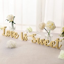 Love Is Sweet Table Decor Hollow Love Sign Wooden Love Is Sweet Sign for Dessert Table Freestanding Love Wood Sign Love Is Sweet Signs Wooden Letter Love Table Top for Wedding Shelf(Gold)
