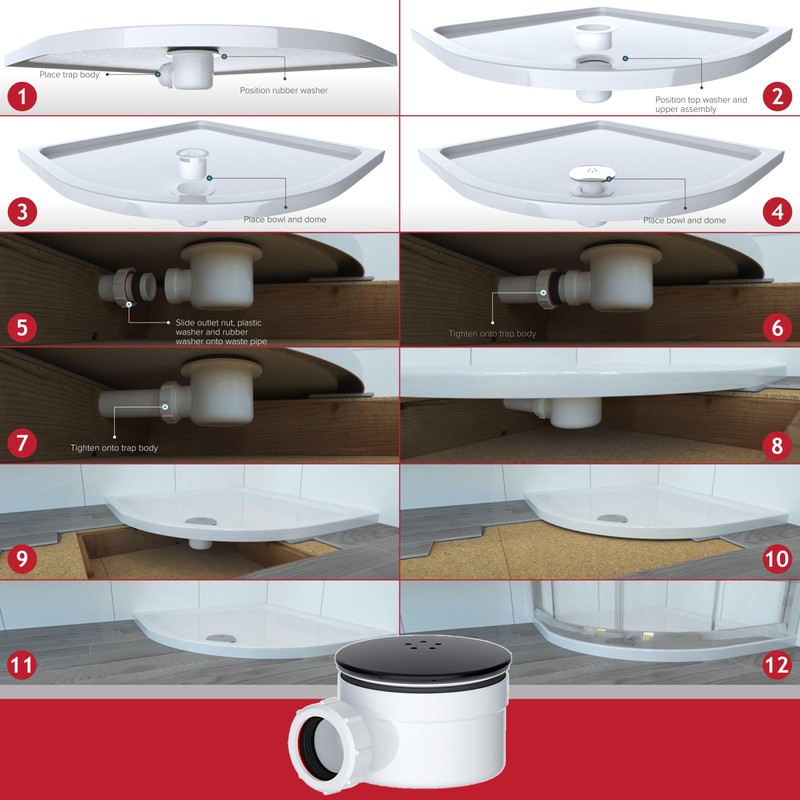 SPARES2GO Shower Trap for 90mm Tray Plug Hole 1.5" Drain