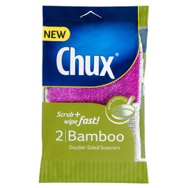 Chux Non-Scratch Bamboo Double-Sided Scourers to Scrub and Wipe Non-Stick Surfaces, 2 Count