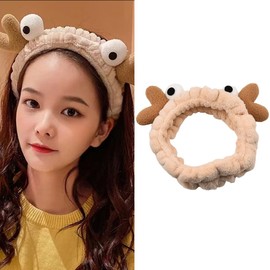 Crab Face Wash Headband for Women Cute Cartoon Spa Headbands for Washing Face Skin Care Hair Band for Women Girls Facial Makeup Headband Hairband Lovely Hair Accessories for Women Khaki Crabs Headband
