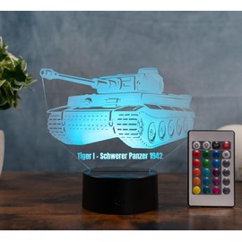 Tiger I Panzer Lampe LED 3D – Schwerer Panzer 1942 Deko Licht – Militär Geschenkidee für Modellbauer & Technikfans – Farbwechsel mit Fernbedienung – Acrylglas Made in Germany