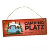 Camping Metal Sign in Red with Caravan Motif Motorhome Holiday
