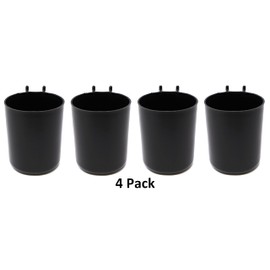 JSP Manufacturing Plastic Pegboard 3 inch Hanging Cup Hook Storage Organizer for Crafts/Office or Art Supplies/Tools Organizing Peg Board Accessories - Multi-Colors Multi-Quantity Packs (4, Black)