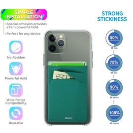 WUOJI RFID Blocking Phone Card Wallet - Double Secure Pocket - Ultra-Slim Self Adhesive Credit Card Holder Card Sleeves Phone Wallet Sticker All Smartphones (Bluegre)-2PC