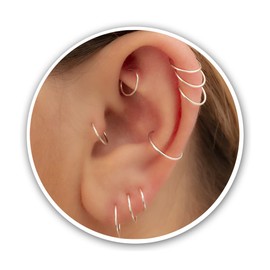 Nose Ring Hoop Piercing Silver Small Hoop Earrings for Cartilage Nose Ring,Tiny Thin 7mm Piercing Hoop Ring 22 Gauge (Silver, 7mm 22 gauge / 1 pair)