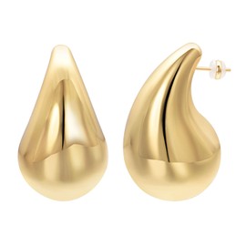 Vissen Large Teardrop 18k Gold Hoop Earrings Women's Chunky Gold-Plated Hypoallergenic Lightweight Fashion Jewellery, Gold Plated