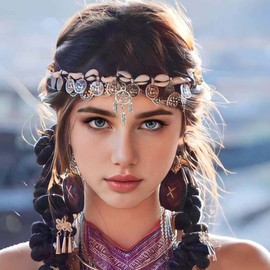 Fashey Headchain Shell Headpiece Star Pendant Hair Bands Prom Festival Forehead Chains Wedding Hair Accessories for Women and Girls