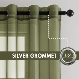 MIULEE Solid Color Sheer Curtains 63 Inches Long 2 Panels Set - Elegant Lightweight Grommet Light Filtering Window Voile Panels/Drapes/Treatment for Bedroom Living Room W42 x L63 Inch, Olive Green