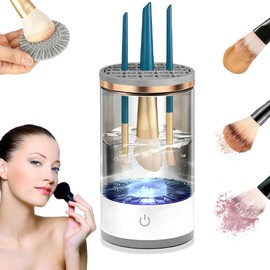 Professional Electric Makeup Brush Cleaner Machine - Automatic Cosmetic Brush Cleaning Device with Spinning Technology and Cleaning Pad