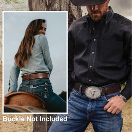 SANSTHS 2 Pack Western Belts without Buckle for Men, Cowboy Belt for Buckle Western Leather Belt Straps for Jeans, Brown & Coffee