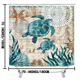 Green Sea Turtles Shower Curtain Beach Coastal Theme Fabric Ocean Underwater World Shower Curtain Colorful Tropical Turtle Coral in The Deep Sea Home Décor Waterproof 70 x70 Inch with 12 Hooks