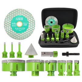 FACHLICH 13pcs 4" Diamond Core Drill Bits Set & 4.5" Diamond Cutting Blade for Tile, Granite, Marble & Stone