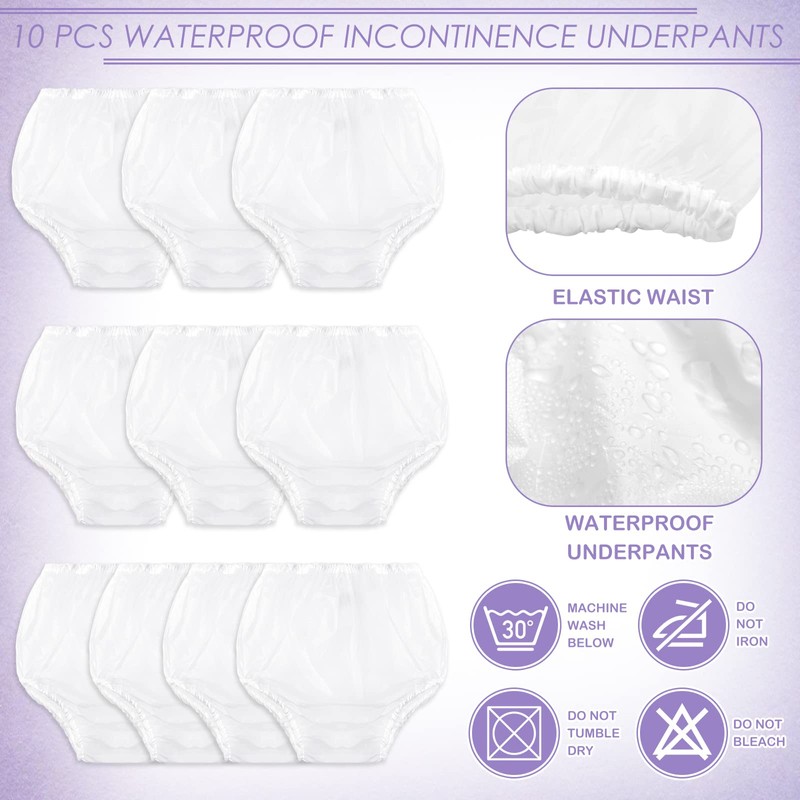 Weewooday 10 Pcs Adult Plastic Pants, X-Large, White, Waterproof Incontinence