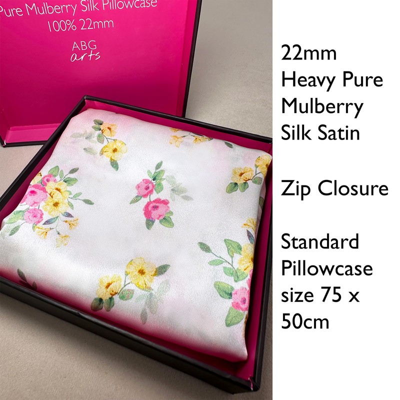 %100 Pure Mulberry Silk Satin Pillowcase, 22 mm Printed, Standard