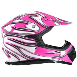Typhoon Youth Girl's Motocross Helmet Gloves Goggles Chest Protector Combo ATV Dirt Bike MX - Black Pink ( XL )